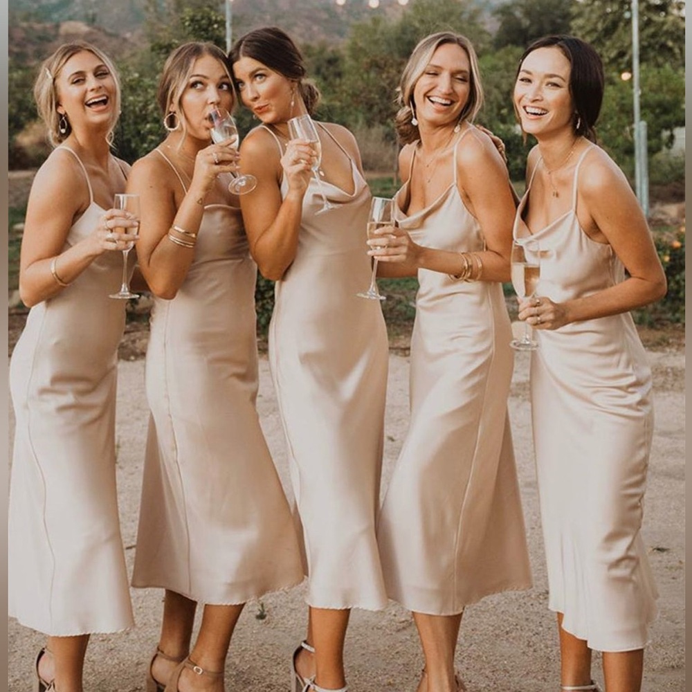 Satin Cowl Neck Midi Dress